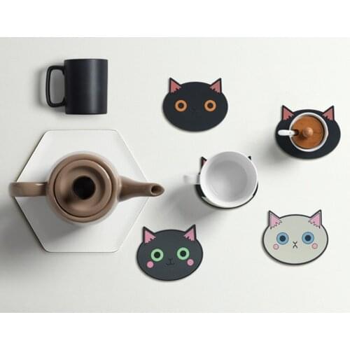 PVC Waterproof Heat Insulation Anti-Slip Bowl Pad Coaster for Kitchen Tableware Cute Cat Table Placemat Easy To Clean Soft