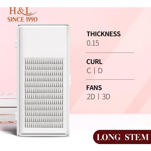 H&L SINCE 1990 0.15 Thickness Long Stem Premade Volume Fans Premade Fan 2D 3D Eyelash Extension Handmade Natural Mink