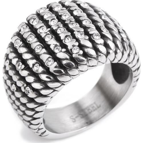 Retro Gothic Jewelry 316L Stainless Steel Crystal Channel Setting Rings birthday gift