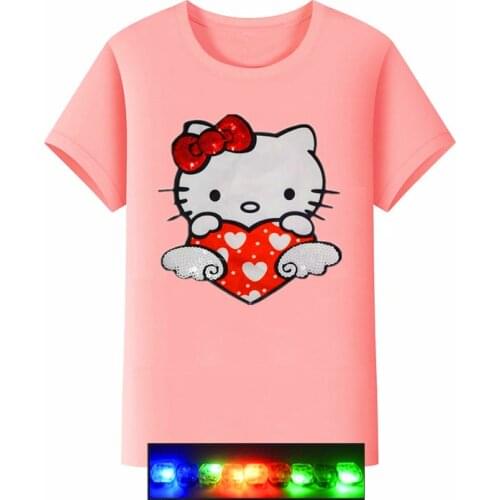 Sanrio Hello Kitty new girl short-sleeved sequined bright cotton classic childrens T-shirt