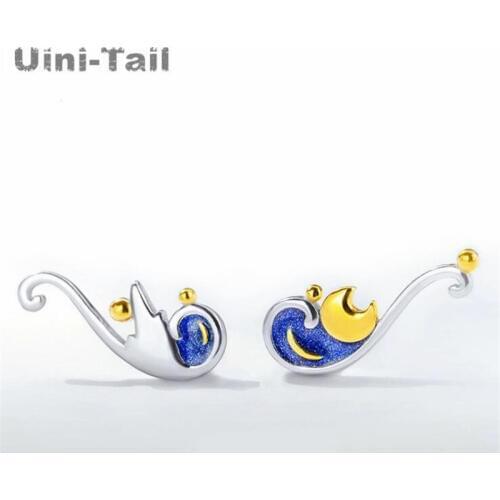 Uini-Tail 2019 new listing 925 sterling silver fashion personality asymmetric star stud earrings simple trend charm starry sky