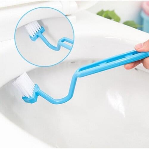 1 pc S Shape Toilet Cleaning Brush Portable Toilet Brush Scrubber Curved Clean Side Bending Handle Corner Brush