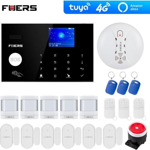 Tuya 4G Wifi GSM alarm systems security Alexa App Camera Touch Keypad Smart Home Burglar Alarm System Security Smoke Sensor