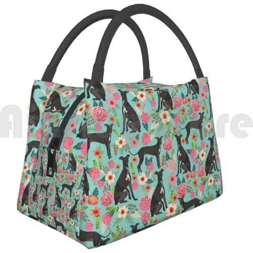 Cooler Lunch Bag Picnic Bag Italian Greyhound Pet Friendly Pet Portraits Dog Art Custom Dog Breeds Floral Dog Pattern By