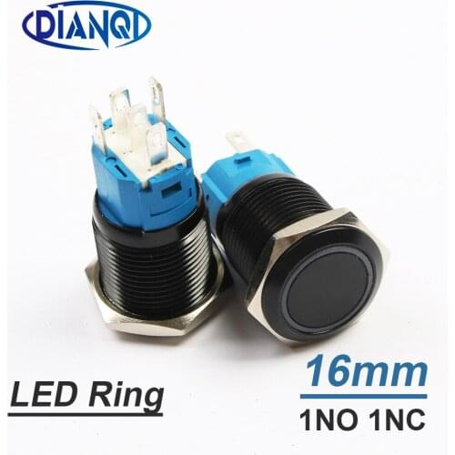 New type LED 16mm push button switch press button switches car switch Ring mark NO NC Black Momentary PC Latching Alumina black
