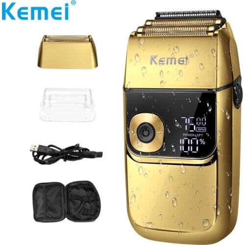 Kemei Electric Foil Shavers for Men All Metal 2 in 1 Foil Trimmer LED Waterproof Shaving Machine 3-Speed Adjustable