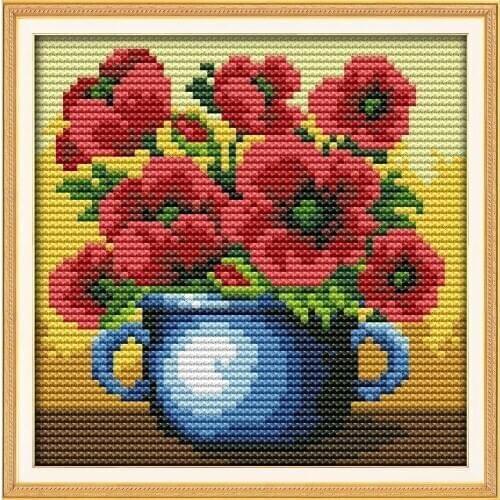 Everlasting Love A Poppy Flower Vase Chinese Cross Stitch Kits Ecological Cotton Stamped Printed DIY Gift Christmas Decoration