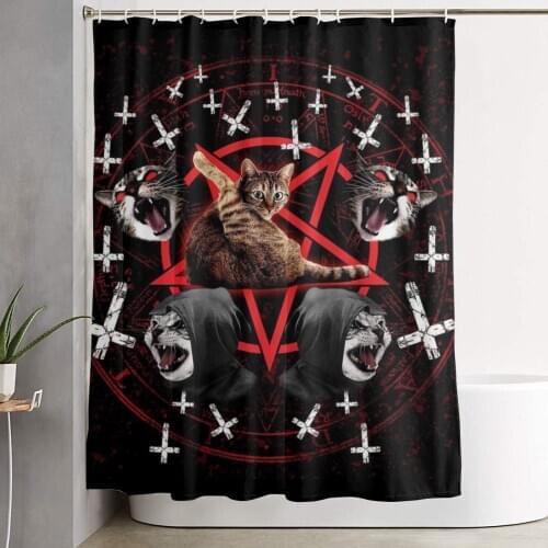 Satanic Cat Pentagram Death Black Metal Shower Curtain Décor