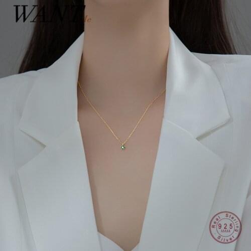 WANTME 925 Sterling Silver Simple Mini Small Green Zircon Link Chain Pendant Necklace for Women Chic Korean Gold Charm Jewelry