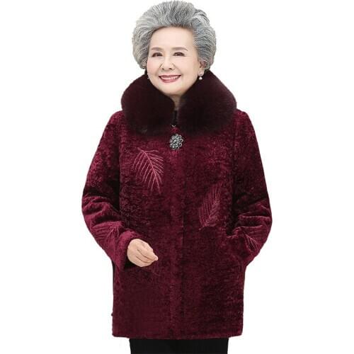 Winter Jacket Female New Plus Size Imitation Sheep Shearing Mother Top Plus Velvet Warm Overcoat Medium Long Overcome