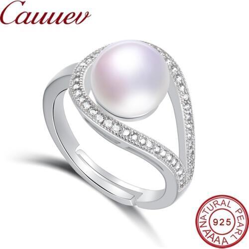 Cauuev 2018Wedding rings for women AAAA High Quality 100% Natural Pearl Rings Engagement Jewelry For women Accessories fine gift