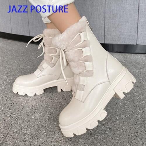 Brand Women Wool Ankle Boots Winter Warm Short Boots Genuine Leather Office Casual Shoes Woman Flats Platform Boots w290