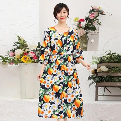 New Women Summer Elegant Loose Floral Print Dresses Ladies Round Neck Dress Large Size Female Vestidos Brand Women Clothing