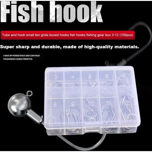 100pcs Mixed Sizes Fishing Hooks Set Metal Single Circle Bait Holder Barbed Fishhook Jig Hole Fishing Equipment