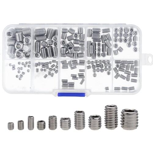 200pcs/box Stainless Steel Hexagon Hex Socket Set Flat Point Allen Head Grub Screw Assortment Kit M3-M8