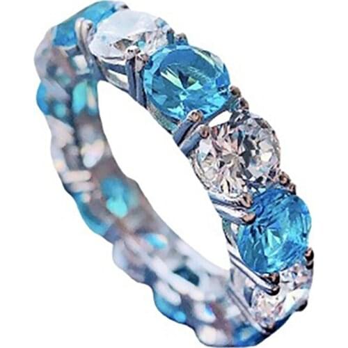 2021 Trend Charms 925 Sterling Silver Created Ruby Aquamarine High Carbon Diamond Wedding Engagement White Rings For Girlfriend