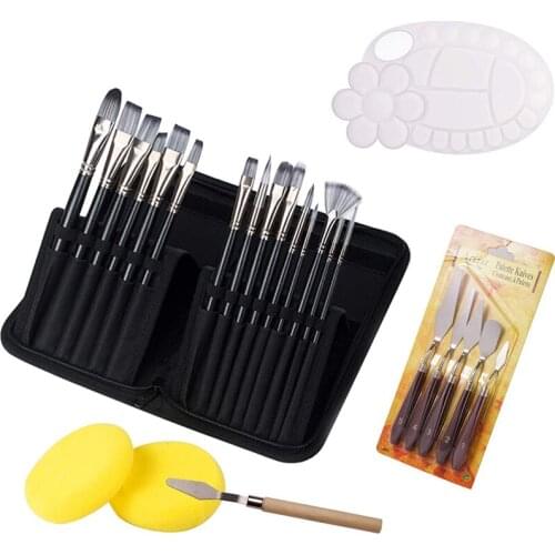 24Pcs Paint Brushes Set,Palette Knife and Sponge 15 Sizes Brushes ,Suitable for Artists Adult Amateurs