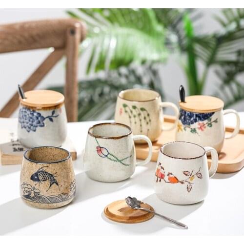 380ml Ceramic Coffee Mug Retro Style Teacup Large Capacity Breakfast Milk Cup Water Cup Coffee Mugs Creative Gifts Drinkware