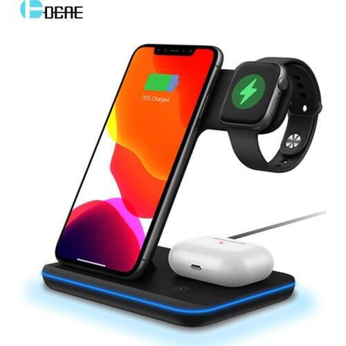 15W 3 in 1 Qi Wireless Charger Stand for iPhone 12 11 XS XR X 8 AirPods Pro Charging Dock Station For Apple Watch iWatch 6 5 4 3