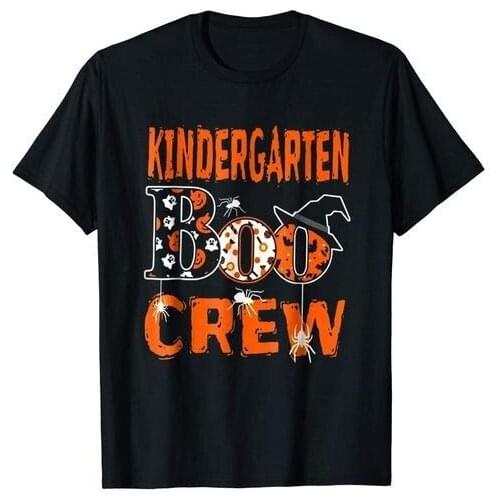 Halloween Kindergarten Boo Crew Teacher Short Sleeve T-Shirt