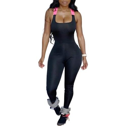 New Fashion Women Ladies Summer Sports Casual Sleeveless Backless Jumpsuit Skinny Tight Back Cross Bandage Rompers Black