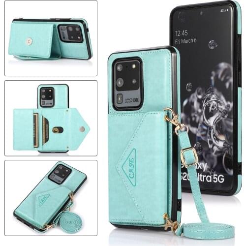 Crossbody Wallet Leather Back Flip Phone Case For Samsung Galaxy S20 / S20Ultra/S20+ Card Slots Cover Kickstand Cellphone Shell