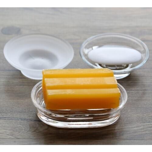 Soap Dish Round Glass Storage Box Clear Holder Accessories For Shower Bathroom Hotel P31E