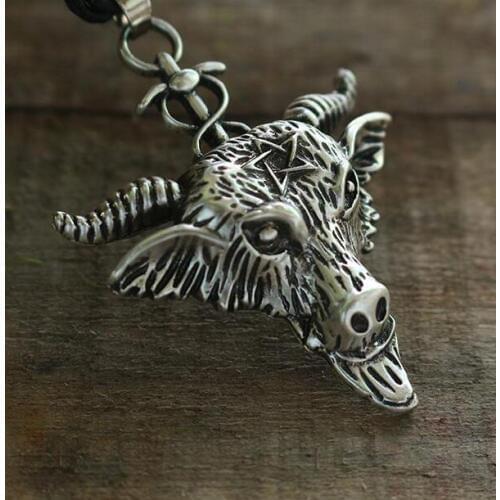 Lanseis 1pcs dropshipping Sabbatic Goat Amulet Cord Necklace Baphomet Necklace pendant Satanic goat charm