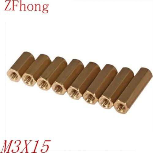 100PCS M3 Brass Hex Standoff M3 x 15 M3*15 Female to female Brass spacer standoff