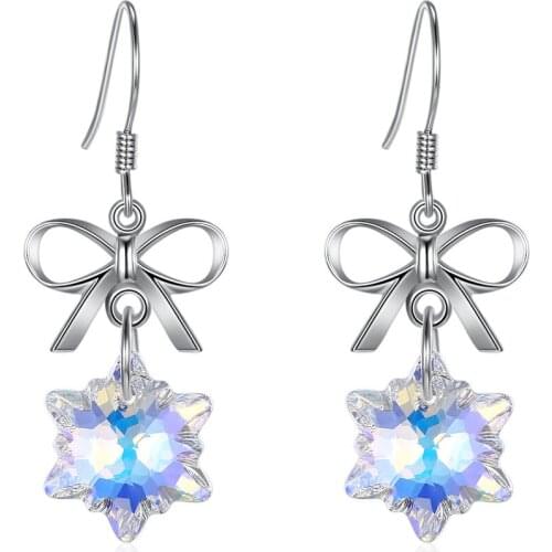 SILVERHOO Fashion S925 Sterling Silver Earrings Snowflakes Butterfly Design Drop Earrings Austria Crystal Christmas Hot selling