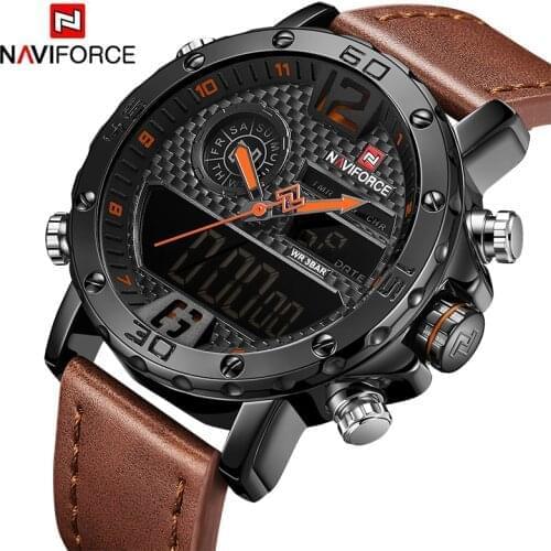 Mens Watches To Luxury Brand Men Leather Sports Watches NAVIFORCE Mens Quartz LED Digital Clock Waterproof Military Wrist Watch