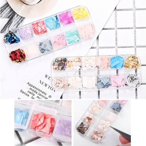 12 Color/box Nail Art Decoration Gold Silver Foil Sticker Shimmer Irregular Shell Paper Flake Slice Sequins Fragment
