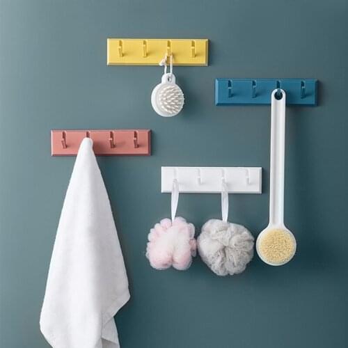 Kitchen Wall Hook Rack 4 Hooks Reusable Adhesive Heavy Duty Hook Coat Hook Kitchen Hook Wall Mounted Bathroom Organizer Hooks