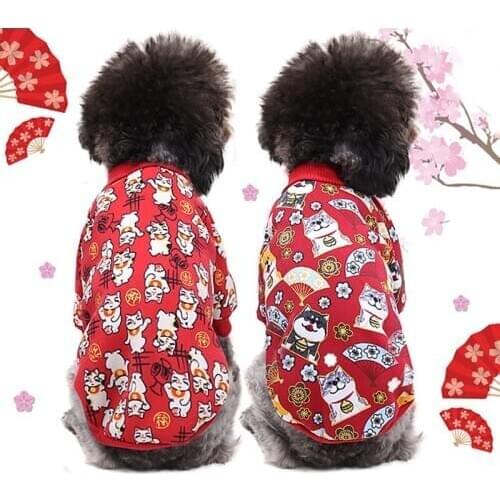 Japanese Style Dog Cat Pet Clothes Autumn and Winter Sweater Velvet Warm Small and Medium-sized Dog Clothing Polyester Ethnic