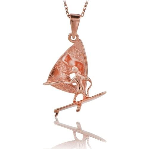 Surfer Necklace 925 Sterling Silver Windsurf Ocean Charm Surf Board