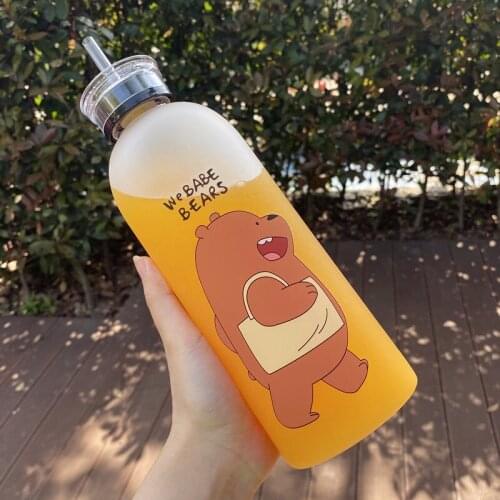 Plastic Straw Cartoon Frosted Leak Proof Panda Bear Pattern Transparent Water Cup Sports Drink CupTwo Kinds Of Bottle Caps