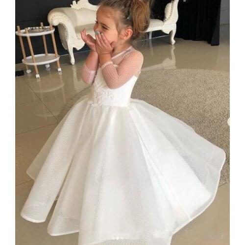 Flower Girl Dress Lace Applique Fluffy Wedding Prom Formal Fiest Holy Communion Girls Pageant Dresses