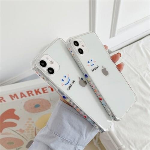 Simple Smile Phone Case for iPhone 12 12Pro Max XR X XS 7 8 Plus 11 pro max Cute TPU Transparent Side Pattern Back Cover