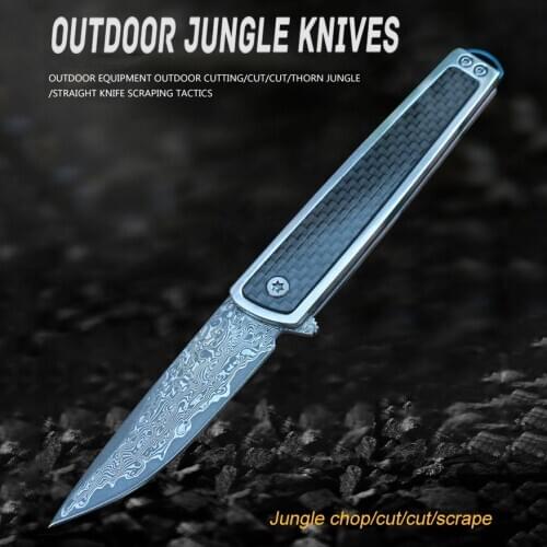 Damascus Tactical Folding Knife Carbon Fiber Handle Portable Pocket Utility Knifes Outdoor Camping Hunting Survival Knifes