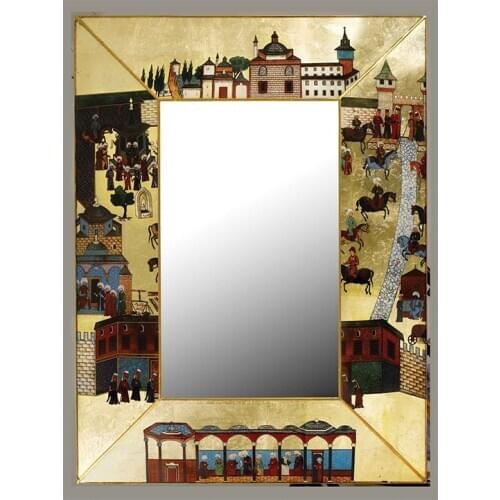 Handmade Topkapi Palace Mirror Glass Special Design Style Gilt Gold Bronze Foil Lamina Istanbul Collection