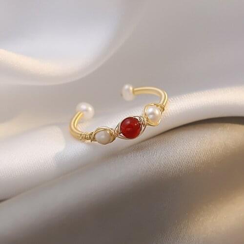 Womens Rings Trend Exquisite Elegant Pearl Woman Opening Adjustable Vintage Fine Accessories Finger Ring Women Jewelry
