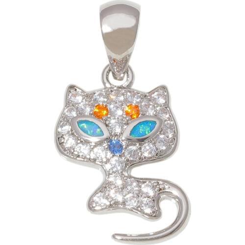 CiNily Created Blue Fire Opal Multi Color Stone Silver plated Cute Cat Pendant Fashion for women Jewelry 1''OD6988
