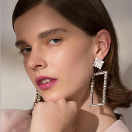 Womens fashion geometric square crystal fashion crystal shiny earrings simple wedding party accessories