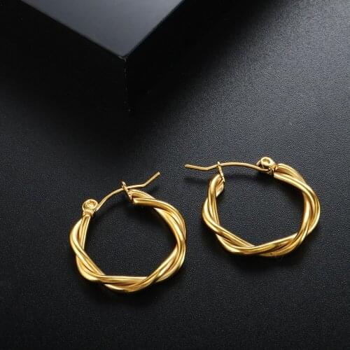 ZMFashion Hip Hop Twist Circle Geometric Hoop Earrings Punk Stainless Steel Gold Color Metal Trend Female Jewelry Accessories