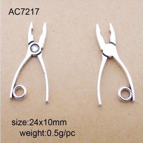 100pcs/lot Antique Silver Color Alloy 24x10mm Pliers / Clamp Charm For DIY Jewelry Making