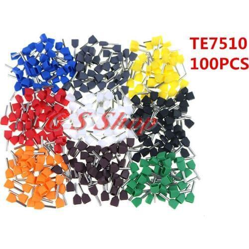 100PCS type double pipe insulated cold-press terminal Needle end TE7510 Multicolor