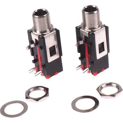 2pcs PJ-602B Right Angle Audio Connector Thread Lock Panel Mount 1/4" 6.35 Mm Stereo Phone Jack Headphone Socket
