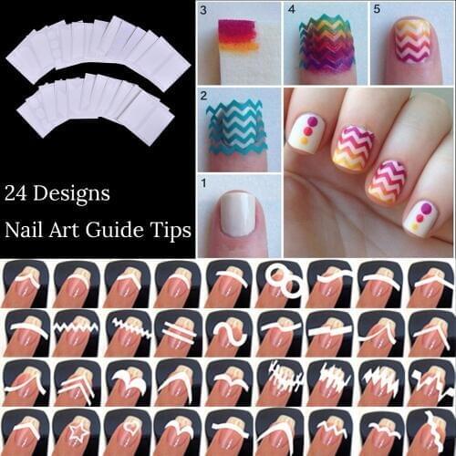 24 Sheets Hot Selling French Manicure Nail Art 24 Style Guide Sticker DIY Stencil Tip Form Fringe Nails Decal Decorations