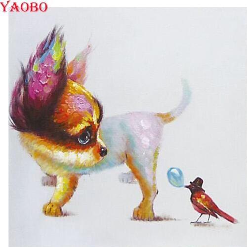 3d Diy Diamond Painting Chihuahua dog and bird Cross Stitch Needlework Full Square 5D Diamond Embroidery cartoon Home Decoration