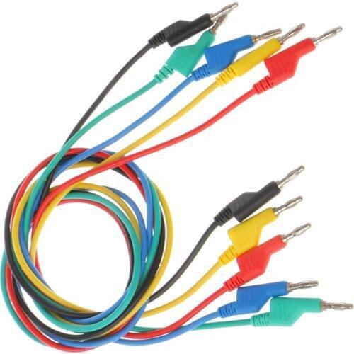 5 Pcs 4mm Dual Banana Plug Smooth Lead Test Cable For Multimeter 1m 5 Colors U-shaped alligator clip